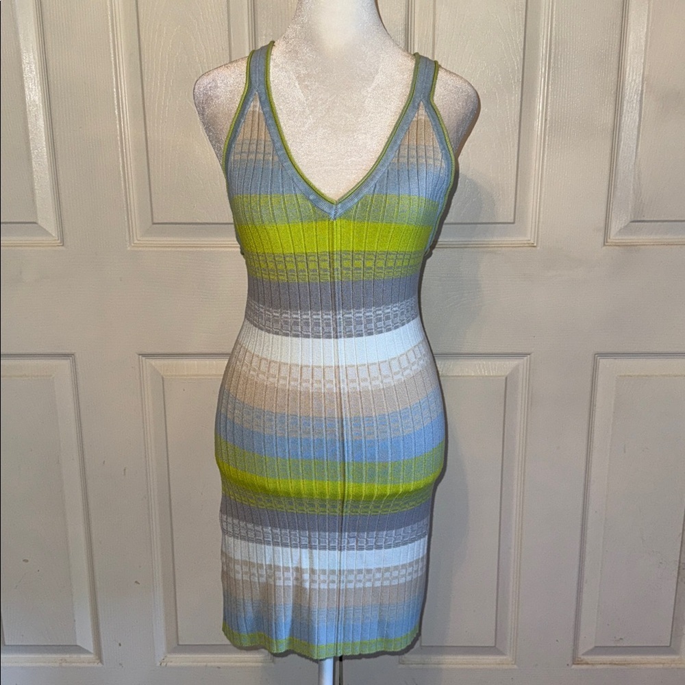 Anthropologie Daily Practice Tuvalu Striped Ribbed Racerback Sweater Dress - Picture 2 of 6
